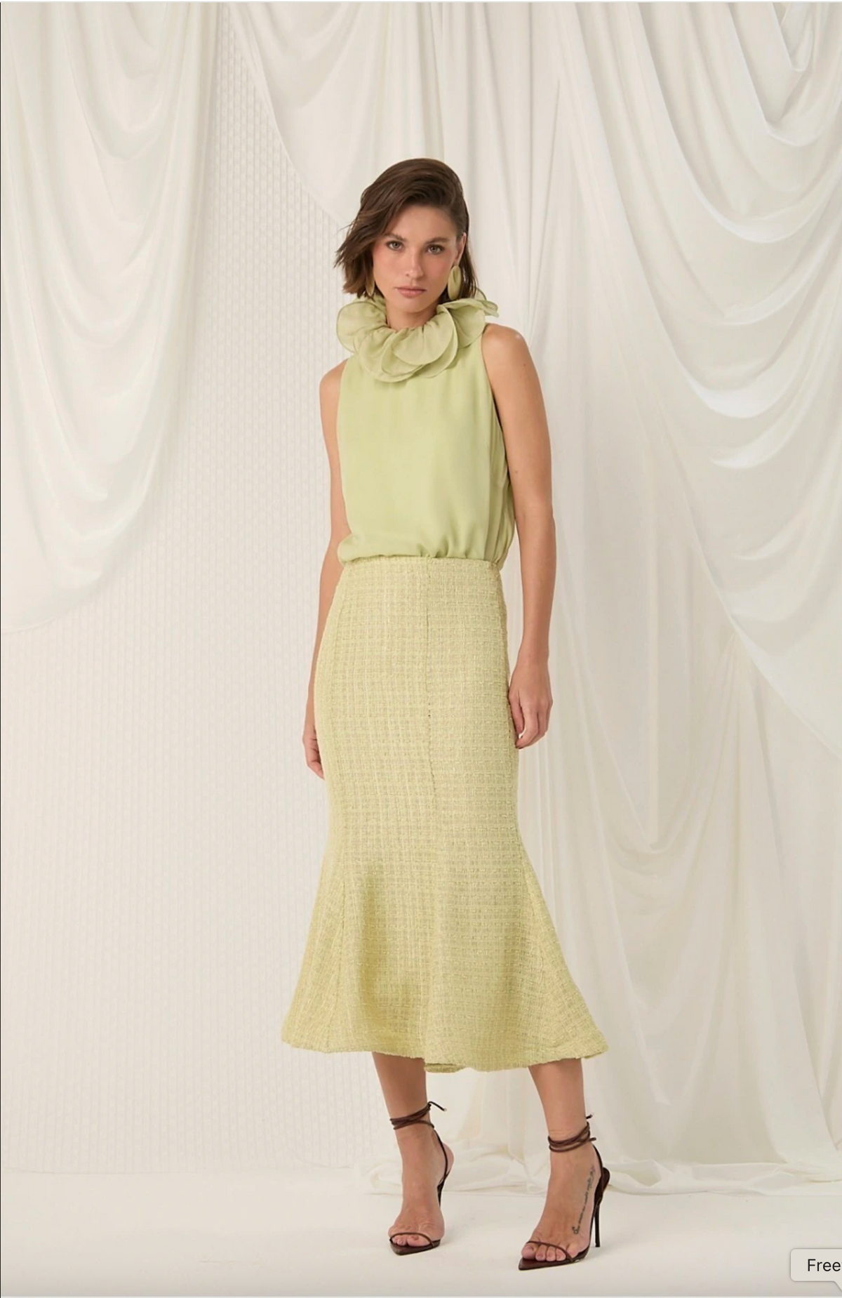 Tea tweed midi skirt fringe