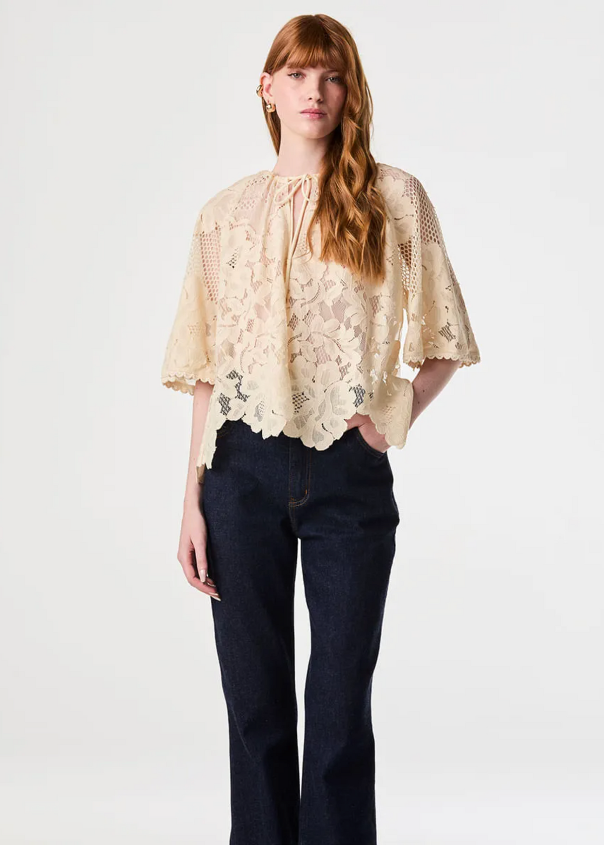 Vanilla lace blouse tie detail