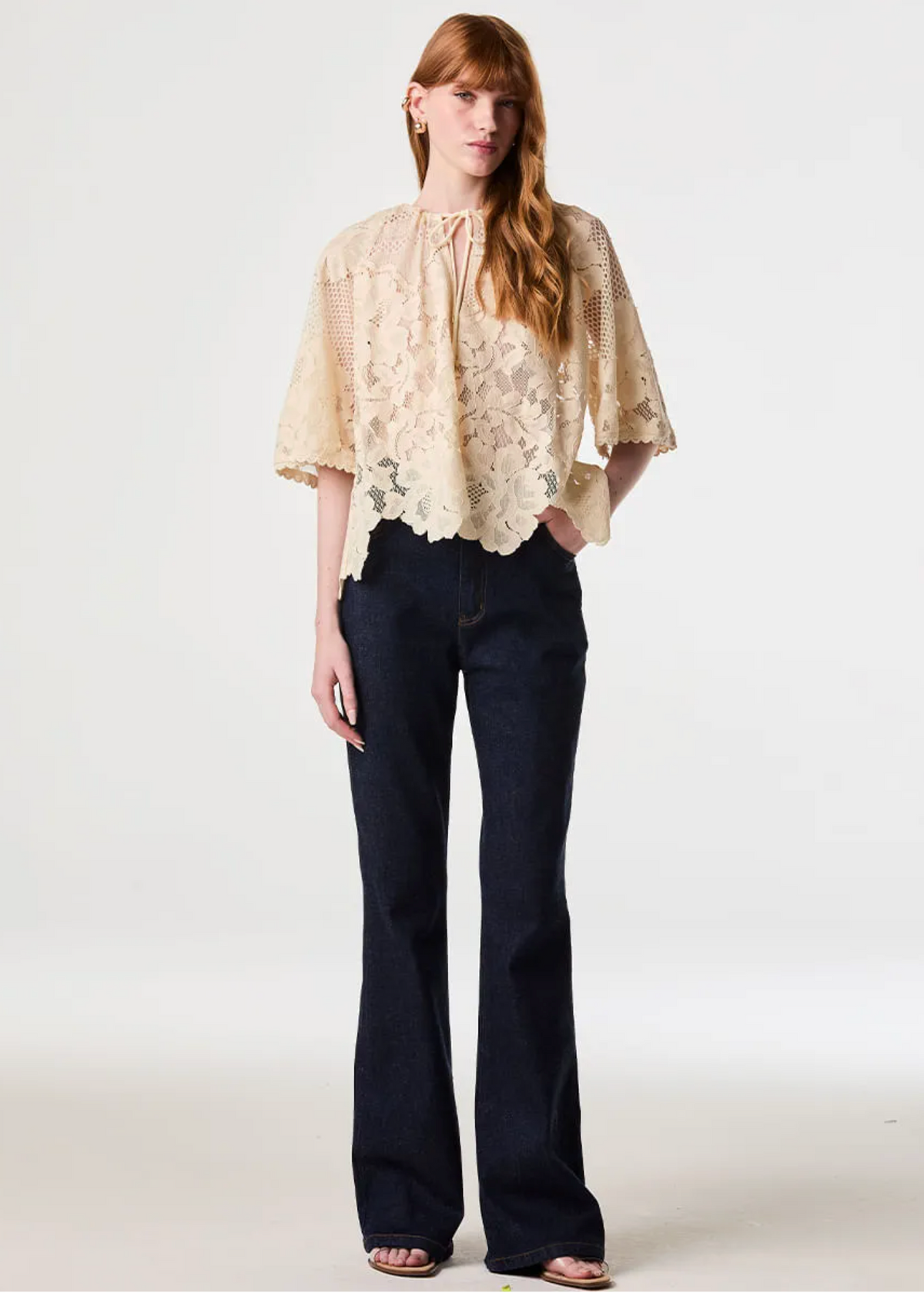 Vanilla lace blouse tie detail