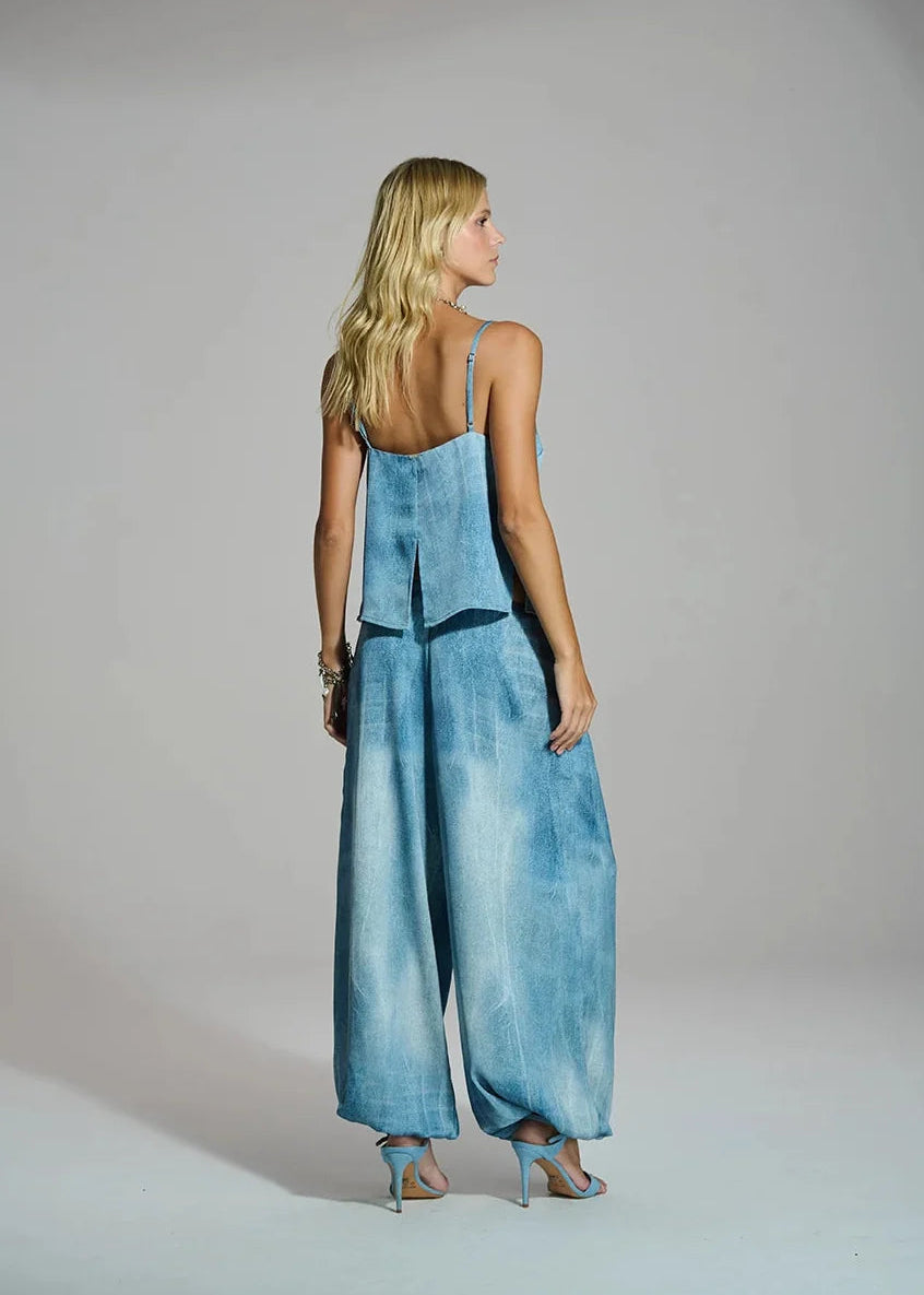 Washed-finish satin pants
