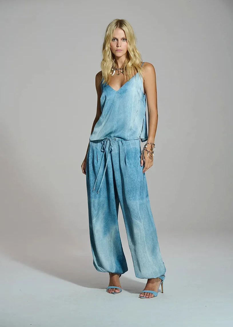 Washed-finish satin pants