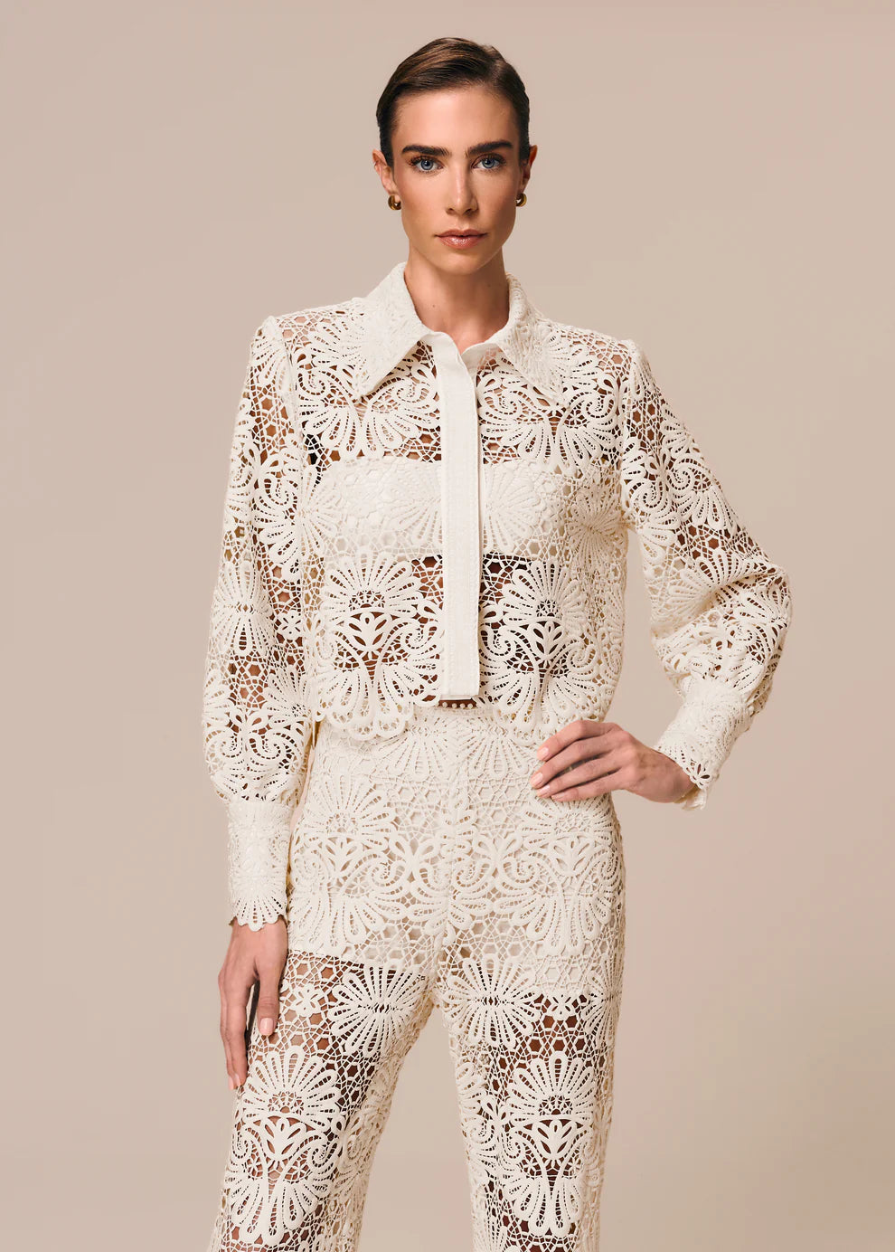 Off White Lace Long Sleeve Shirt