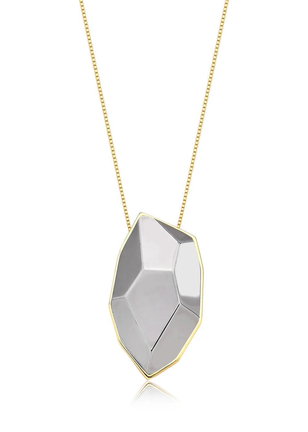 Necklace with a geometric pendant on a white background