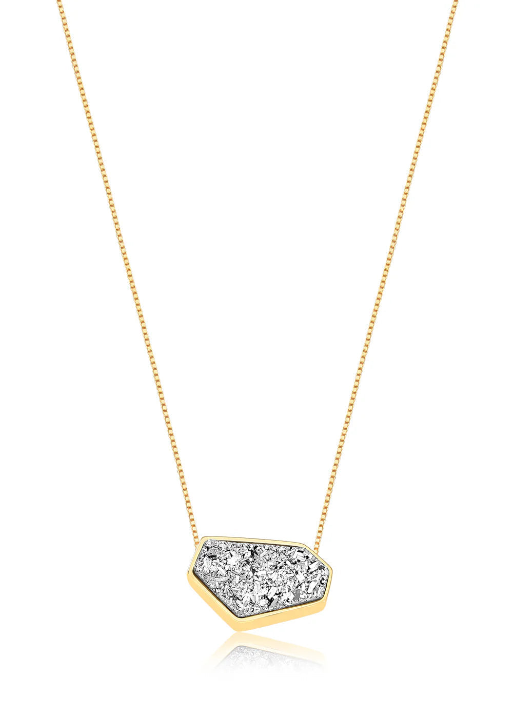 Gold necklace with a diamond pendant on a white background