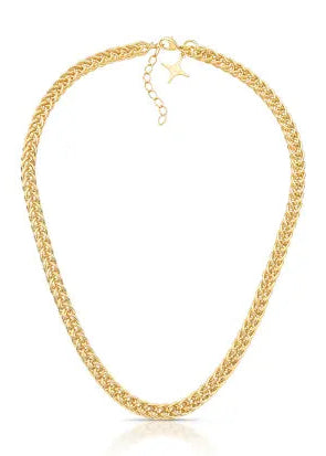 Gold chain necklace on a white background