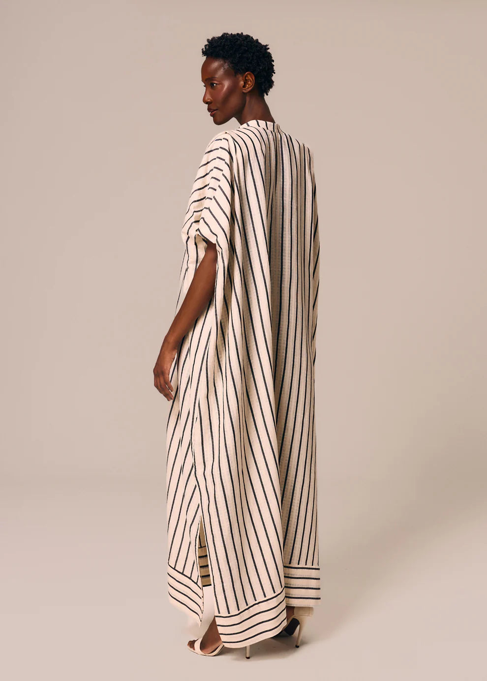 black and white striped Long Linen Kaftan