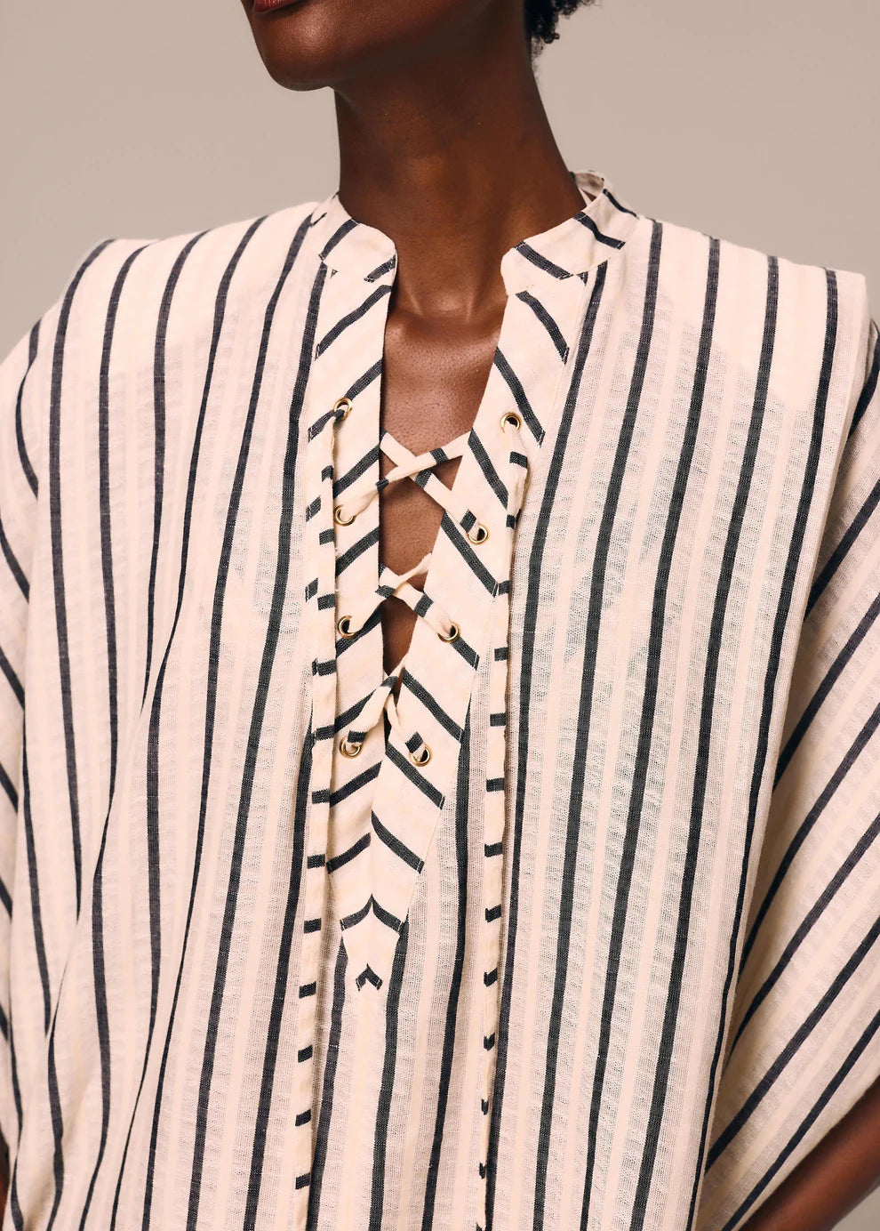 black and white striped Long Linen Kaftan
