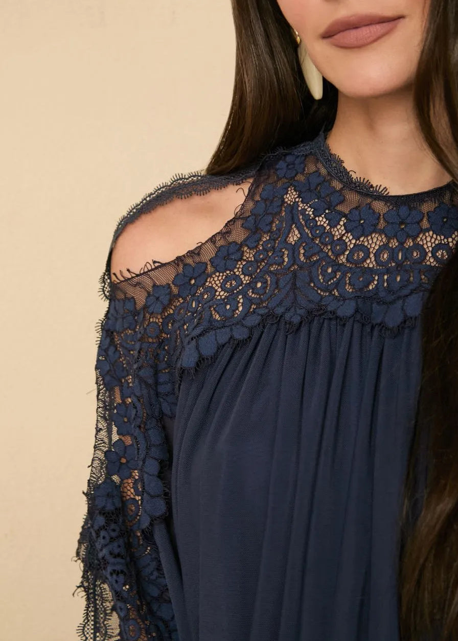 navy blue lace blouse