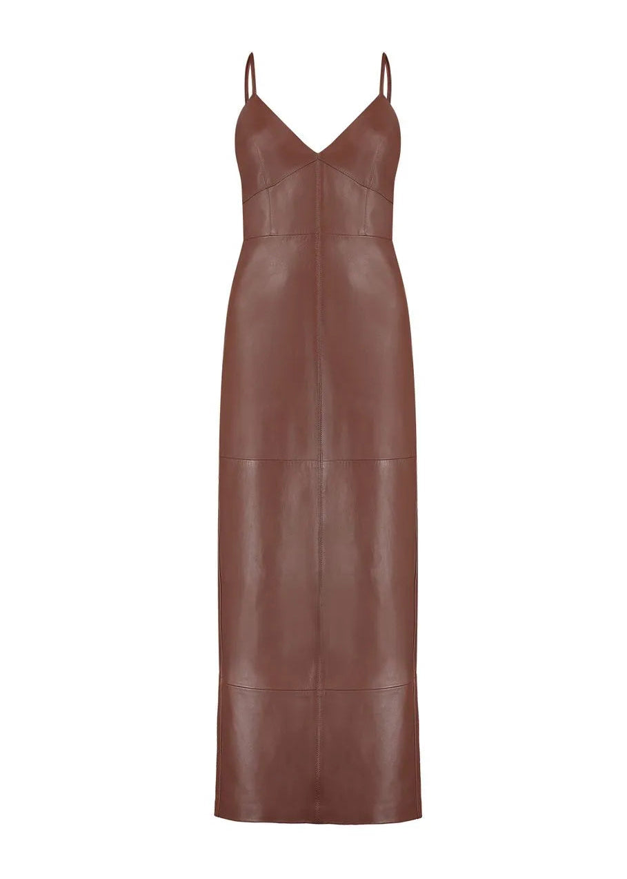 Brown leather dress on a white background