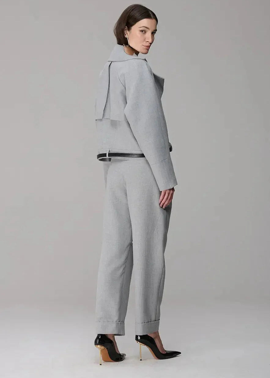 Cuffed Hems Pants with Leather Belt