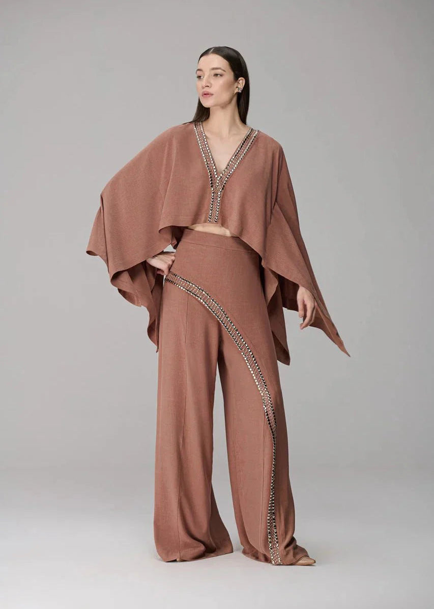 Wide Leg Pants with Curved Side