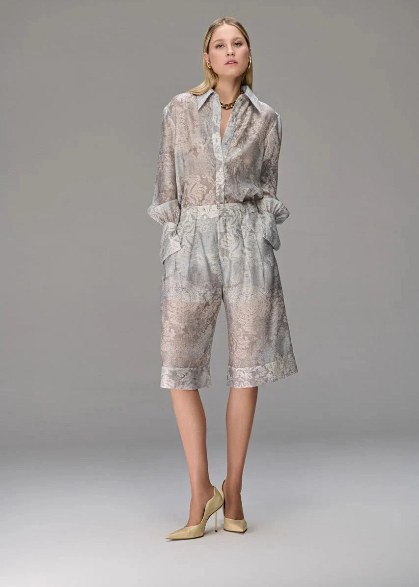 Printed Organza Oversized Shorts
