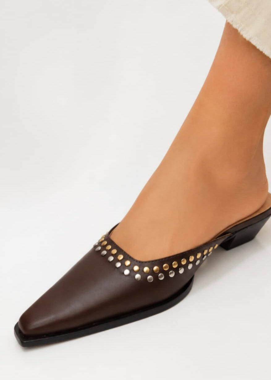 brown mule with mettalic details