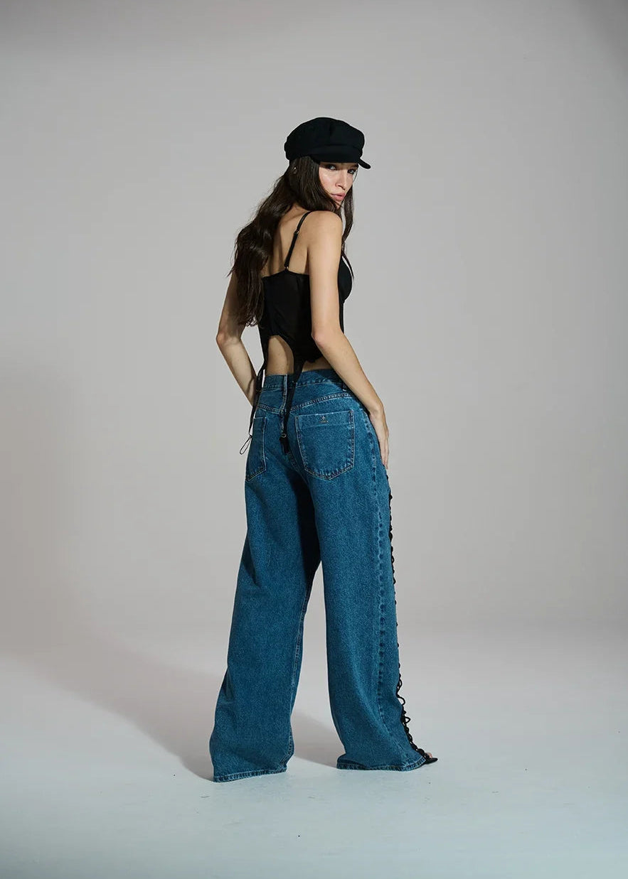 Braided denim pants