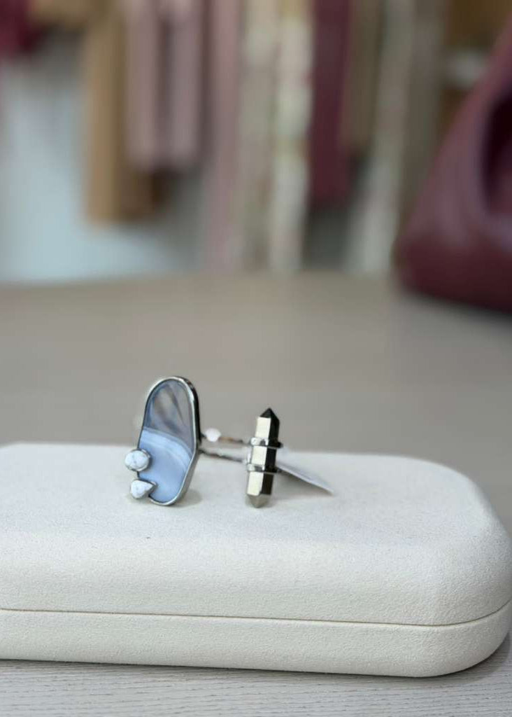 grey agate rhodium plated single bracelet