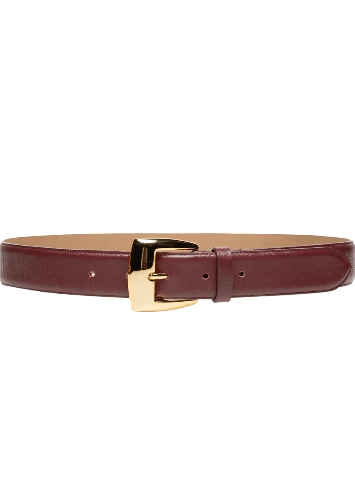 guava belt with a gold buckle on a white background
