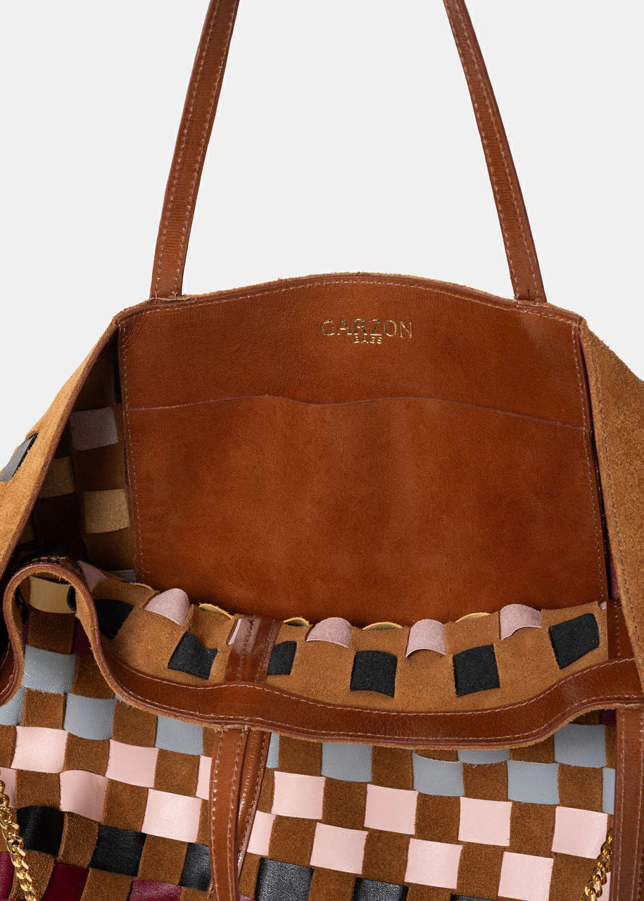 leather and suede tote bag