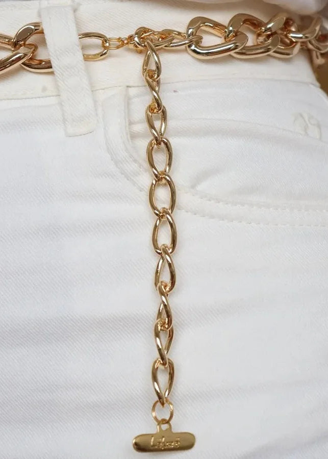 Gold chain belt on a white background