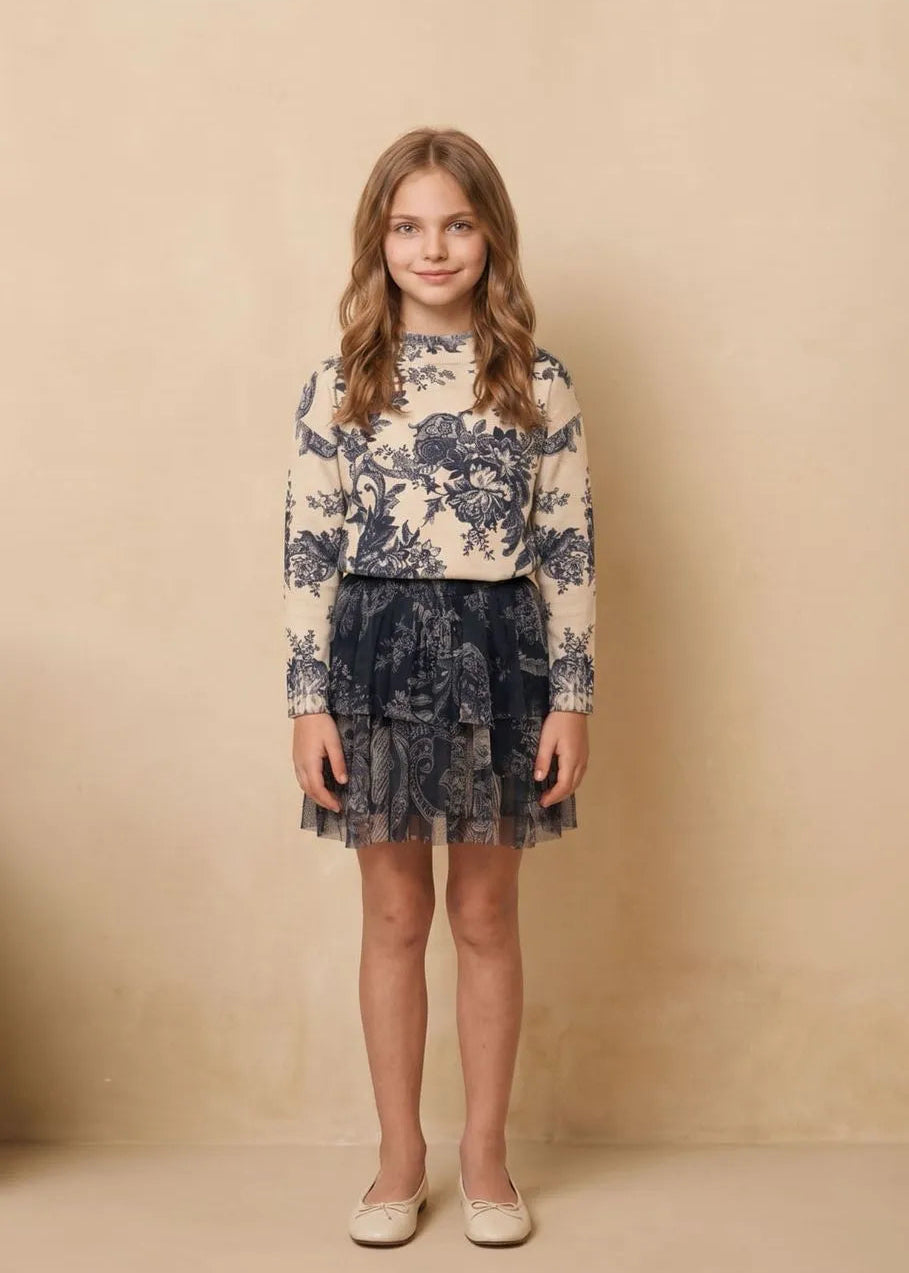 navy blue floral skirt