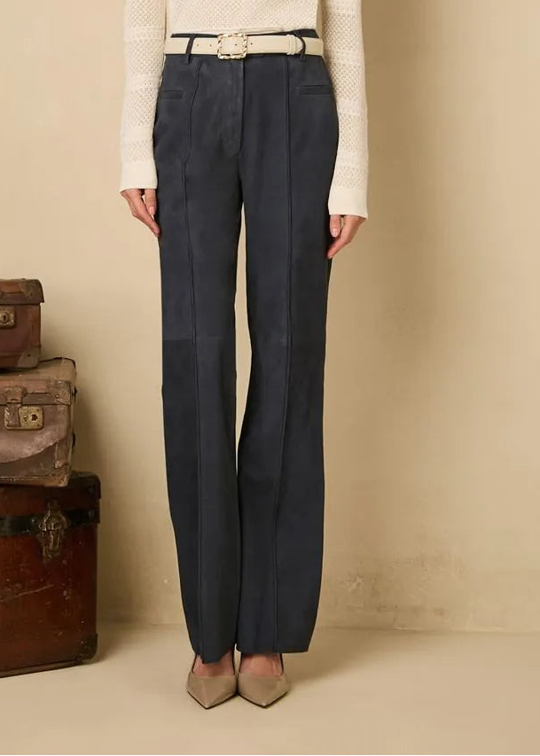 navy blue leather pants