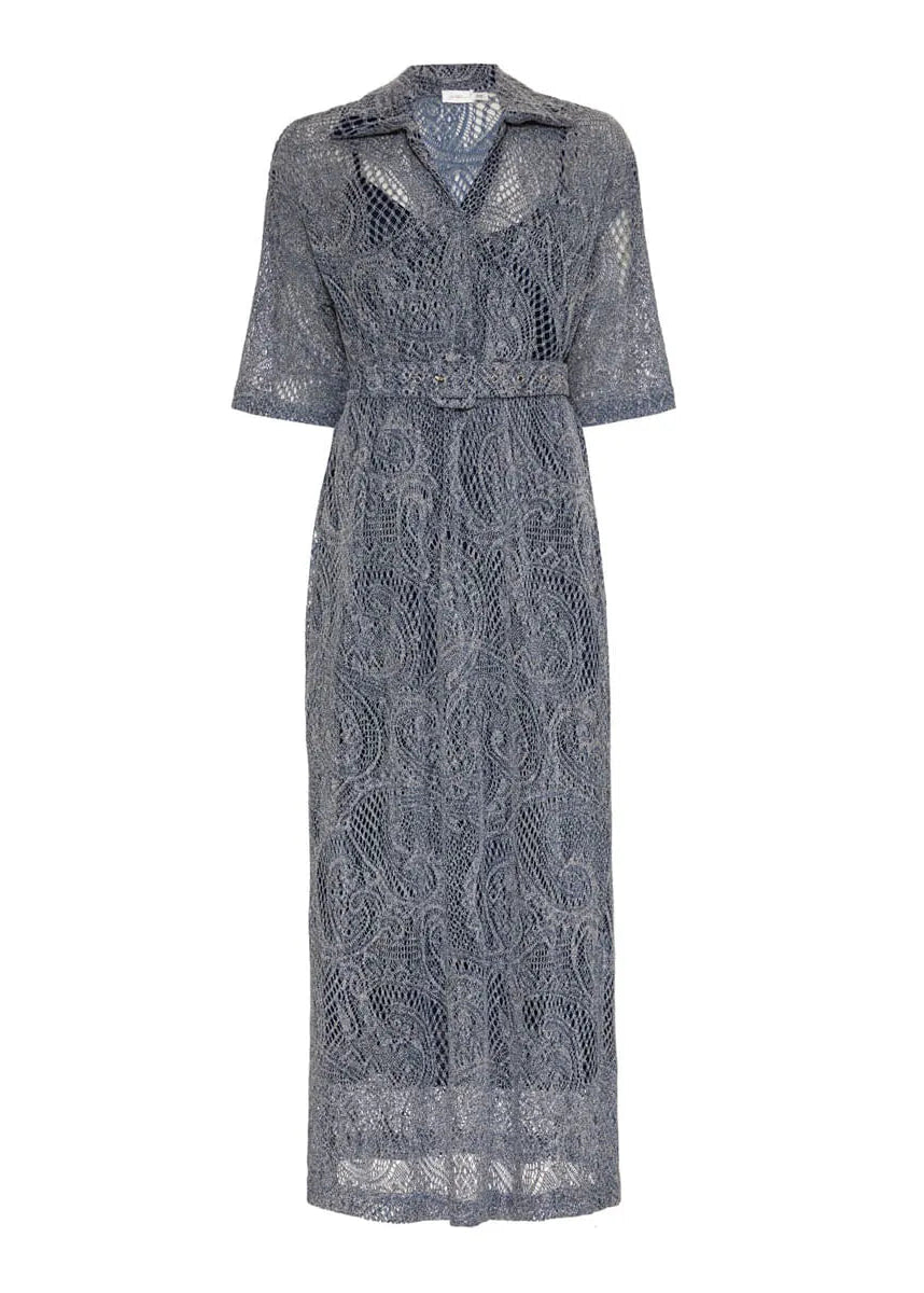 navy blue dress with a belt