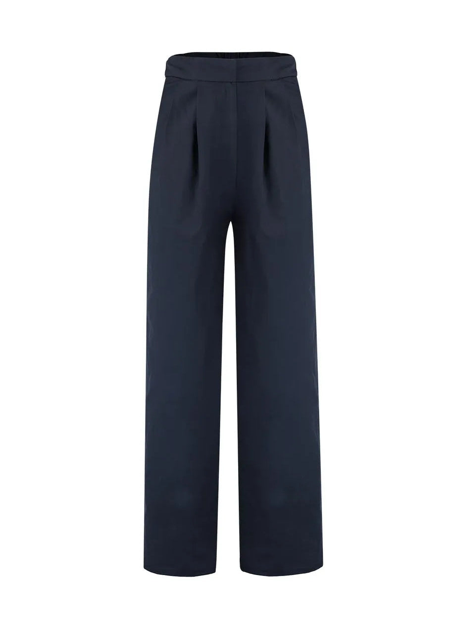 navy blue straight fit tailored pants