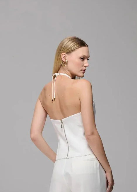 off white top with gold metal details
