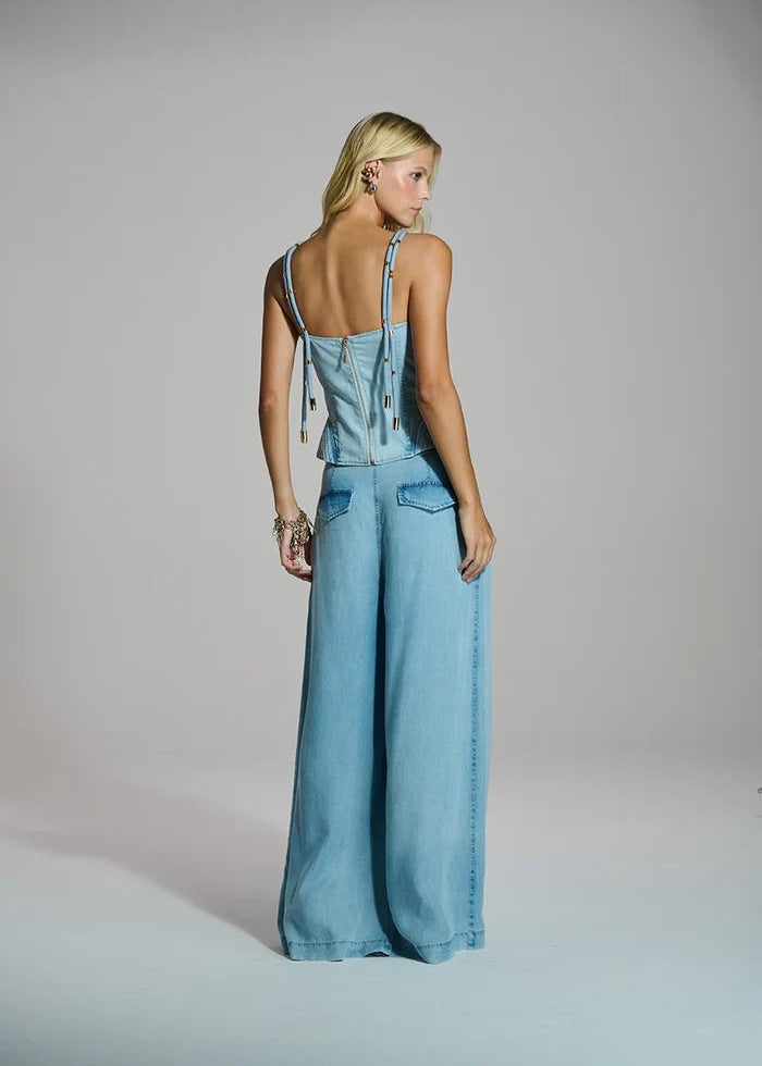 Lyocell denim wide-leg pants