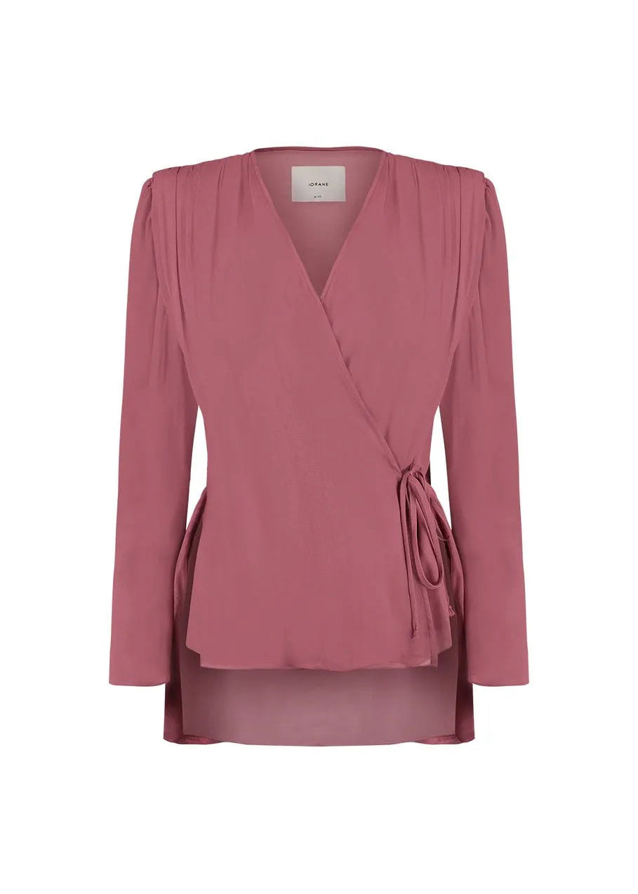 pink tourmaline long sleeve blouse with V-neck