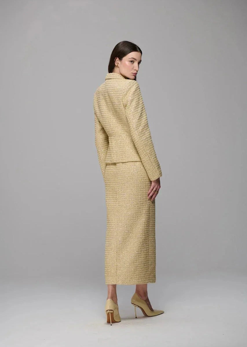 Tweed Midi Skirt with Front Zipper