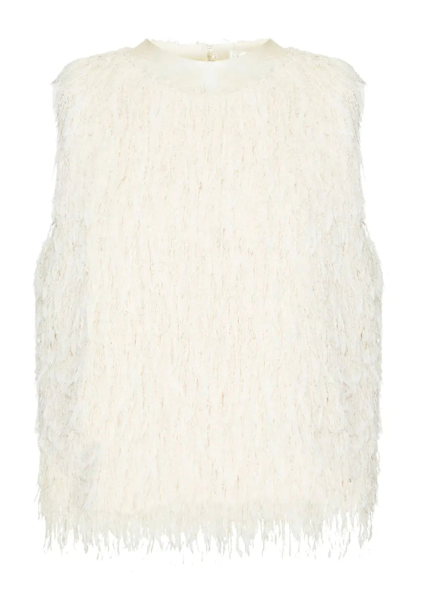 White fringe blouse on a white background