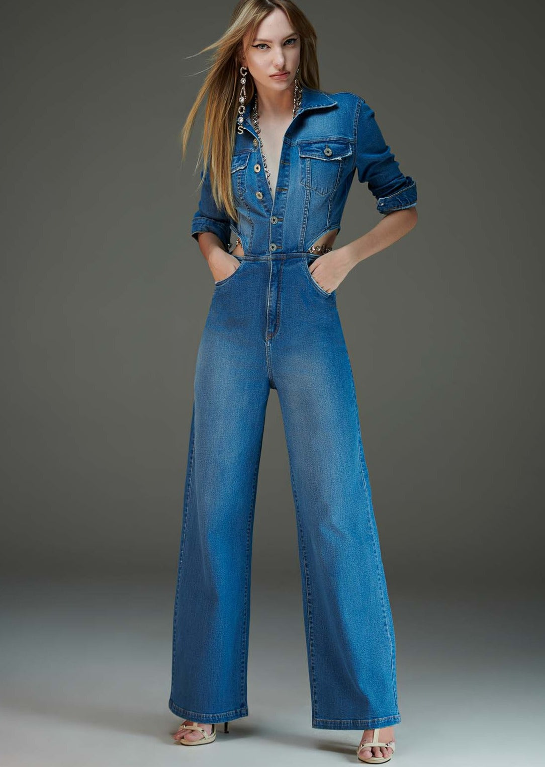 Denim Cutout Jumpsuit