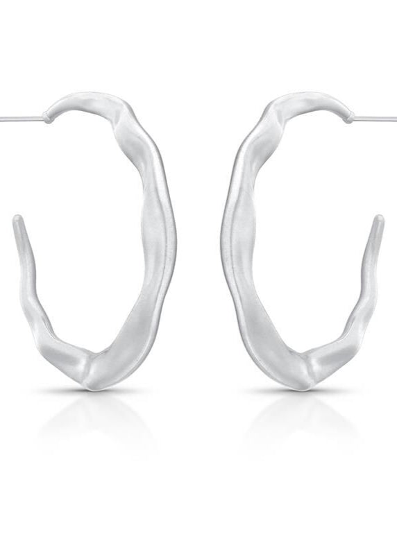 Textured Hoop Rhodium Pleated