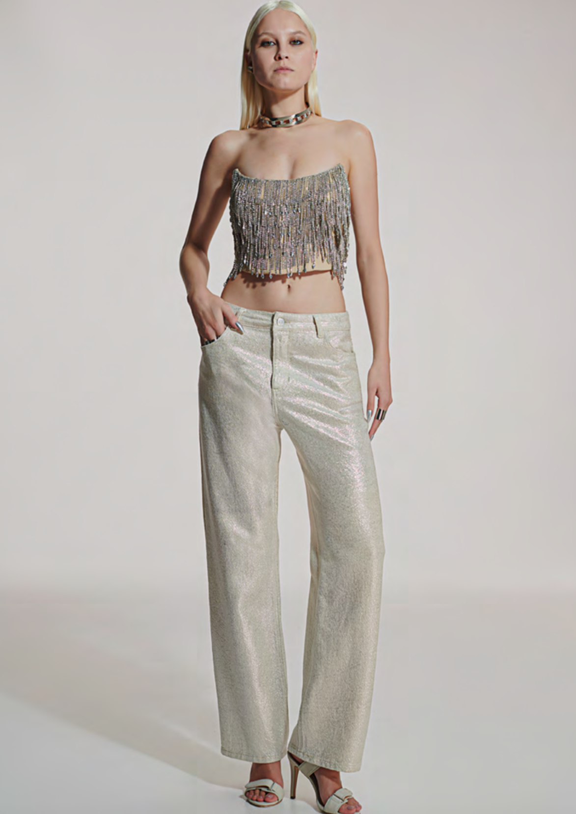 Denim Metallic Pants