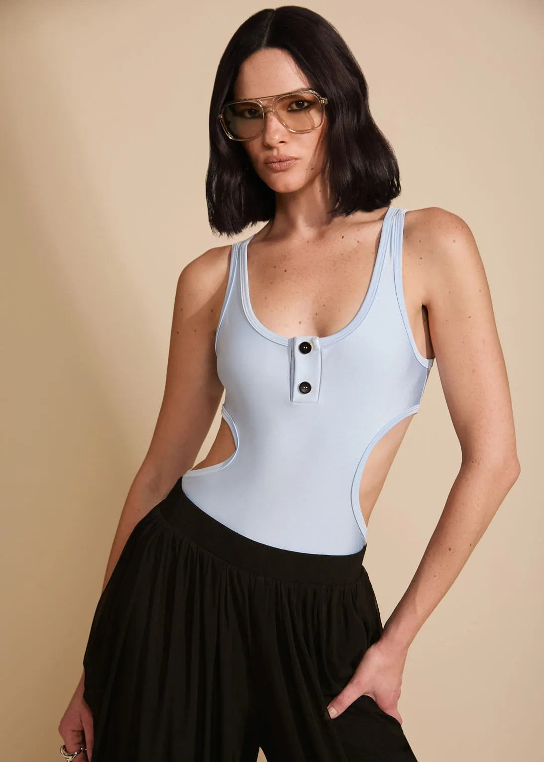 Cutout Bodysuit With Buttons