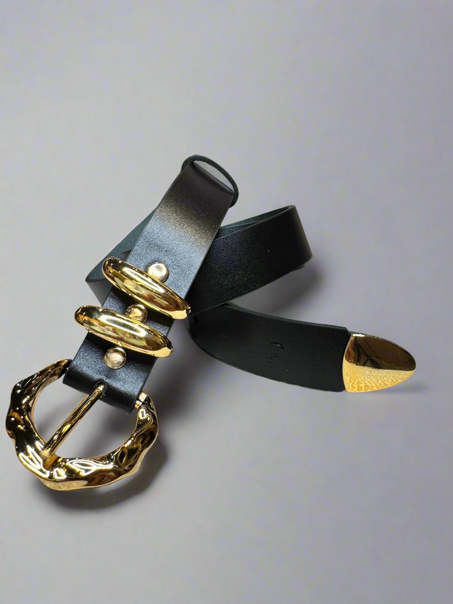 Black Leather Belts Heptagon Buckle