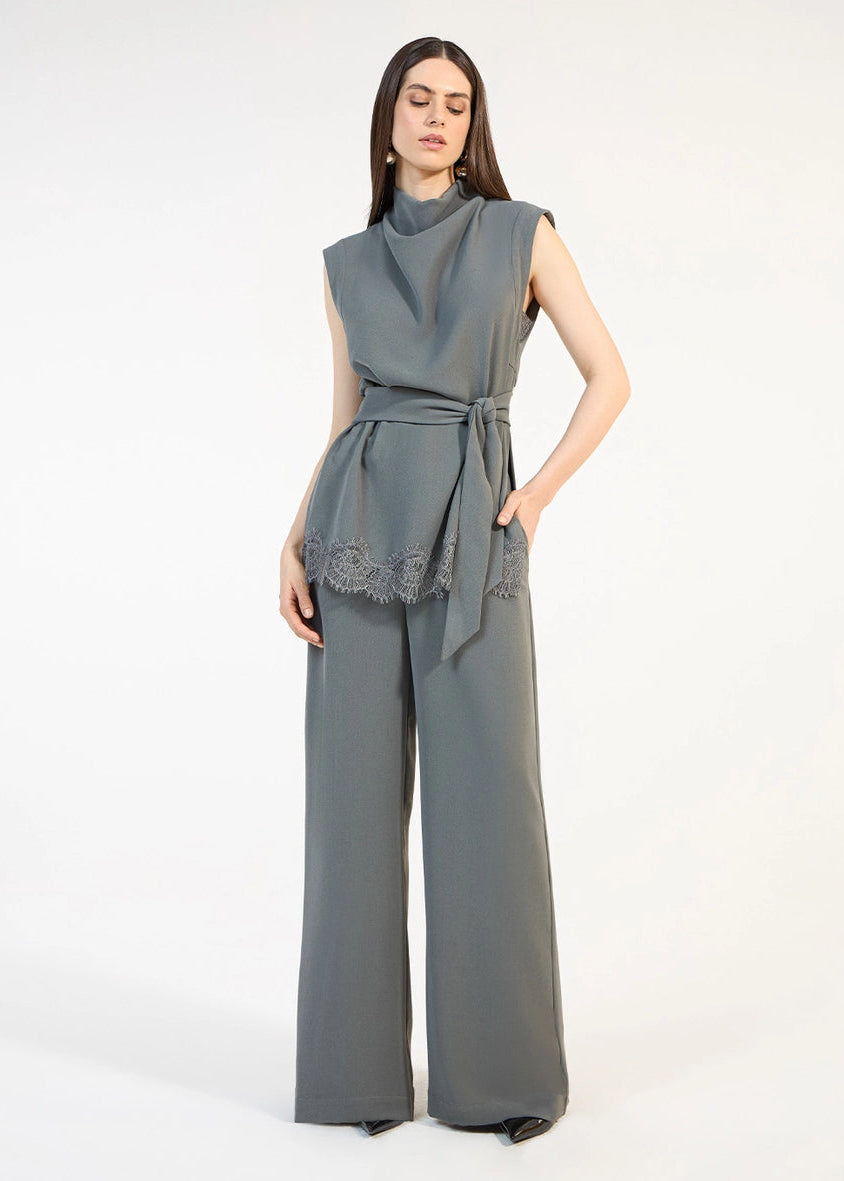 Lace Detail Blouse and Pants Set