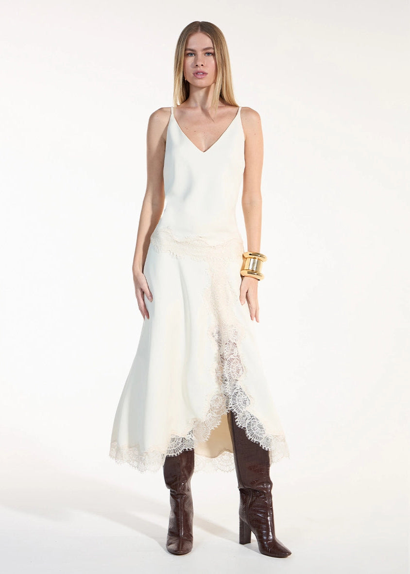 Blouse and Midi Skirt Set with Lace Detail