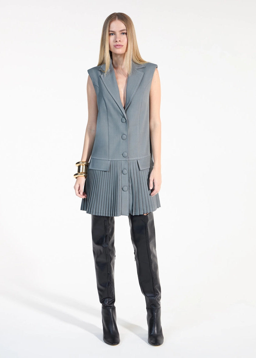Pleated Vest Dress Gray / Medium