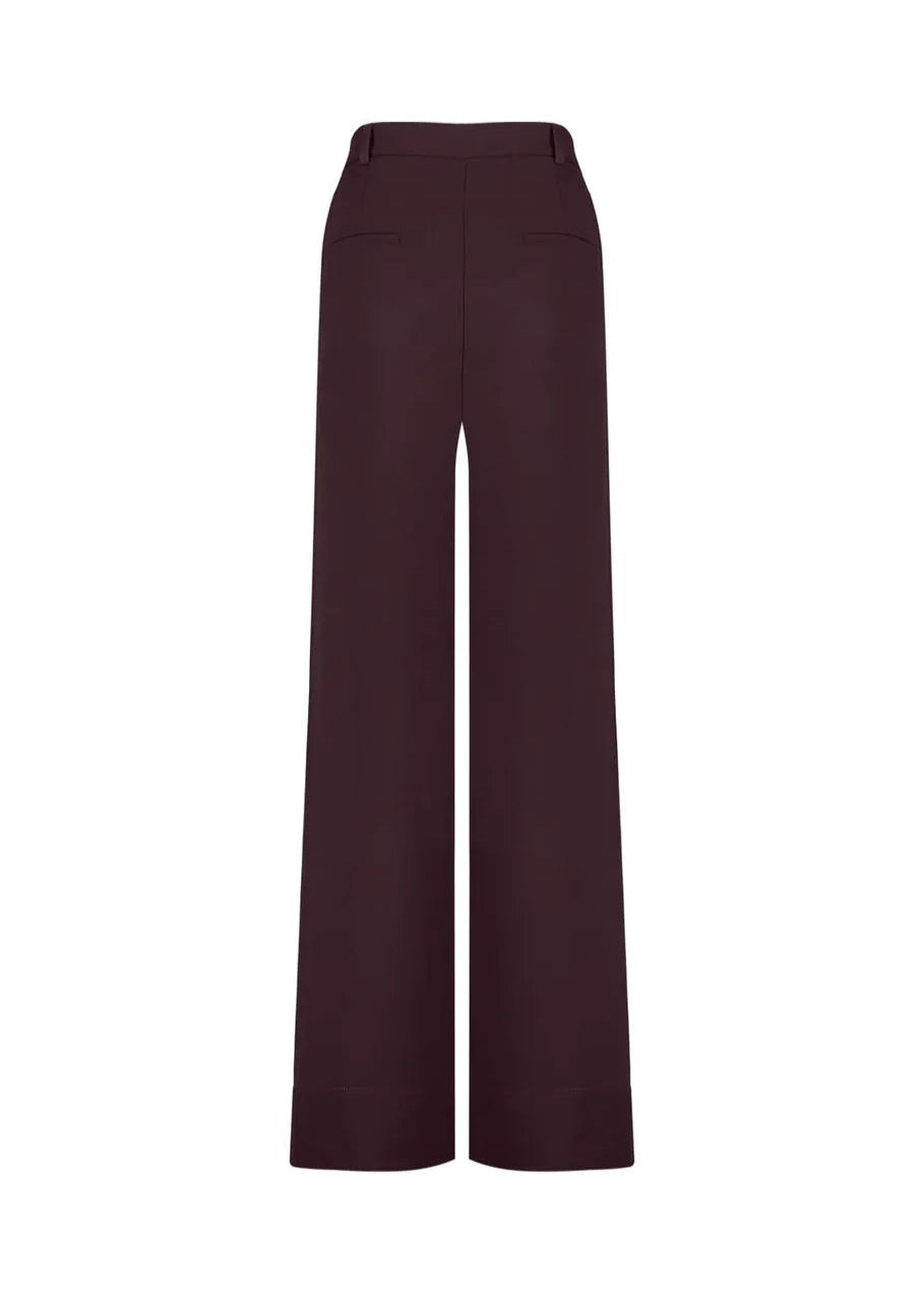 Dark brown wide-leg pants on a white background