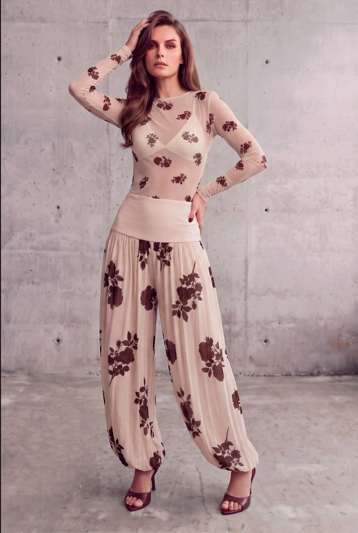Vanilla Shadow Floral Aladdin Pants