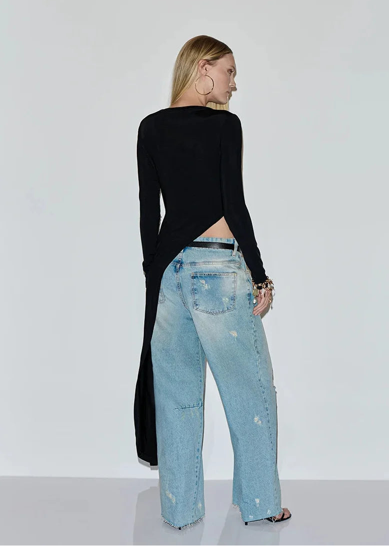 Asymmetrical long-sleeve top