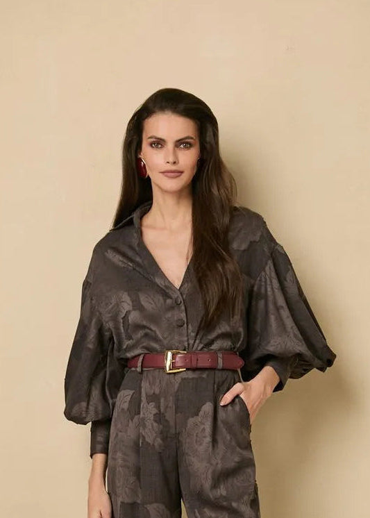 Black blouse with floral details