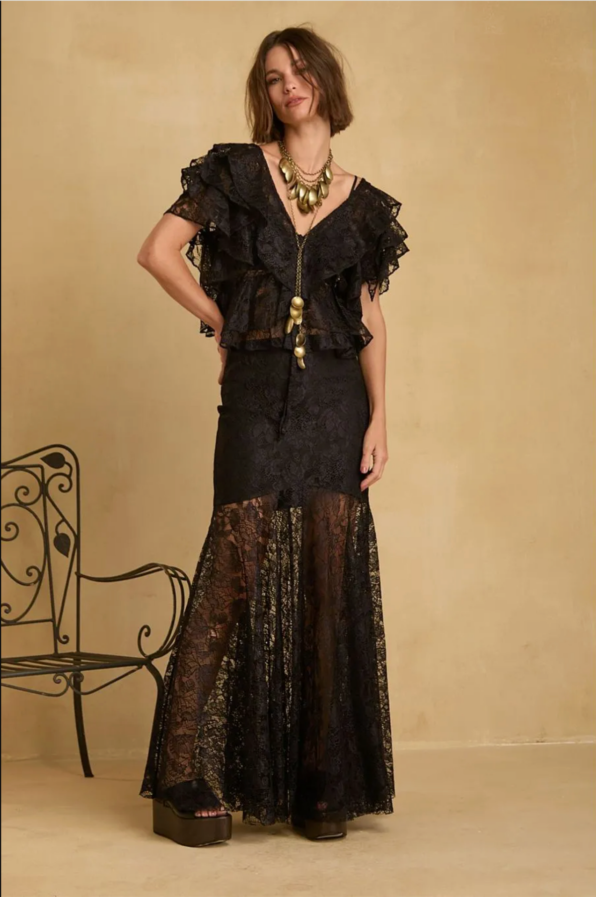 Black lace maxi skirt