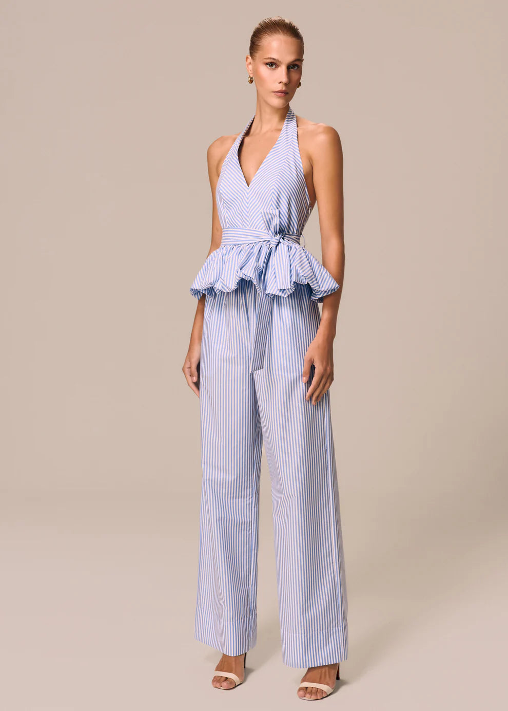 Blue and White V neck Blouse
