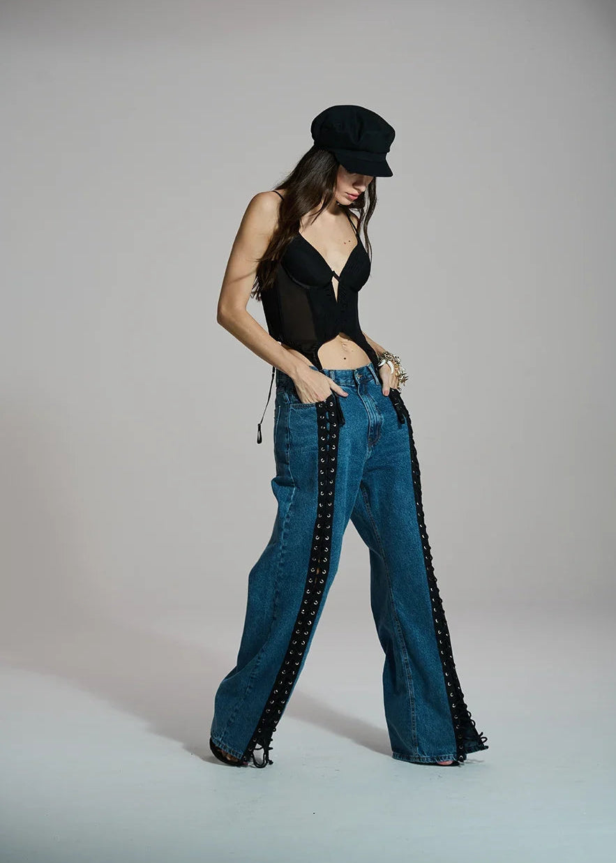 Braided denim pants