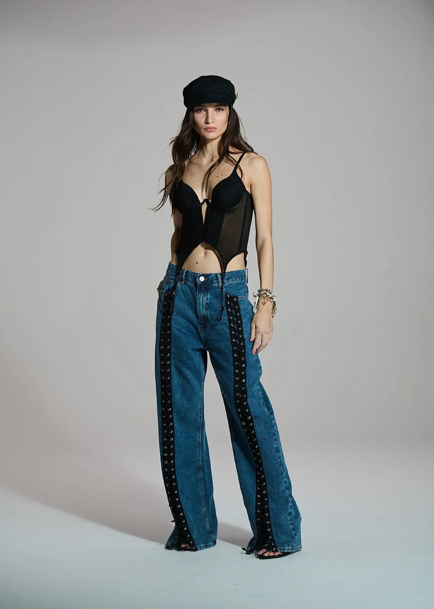 Braided denim pants