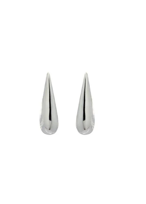 Pair of silver spike earrings on a white background