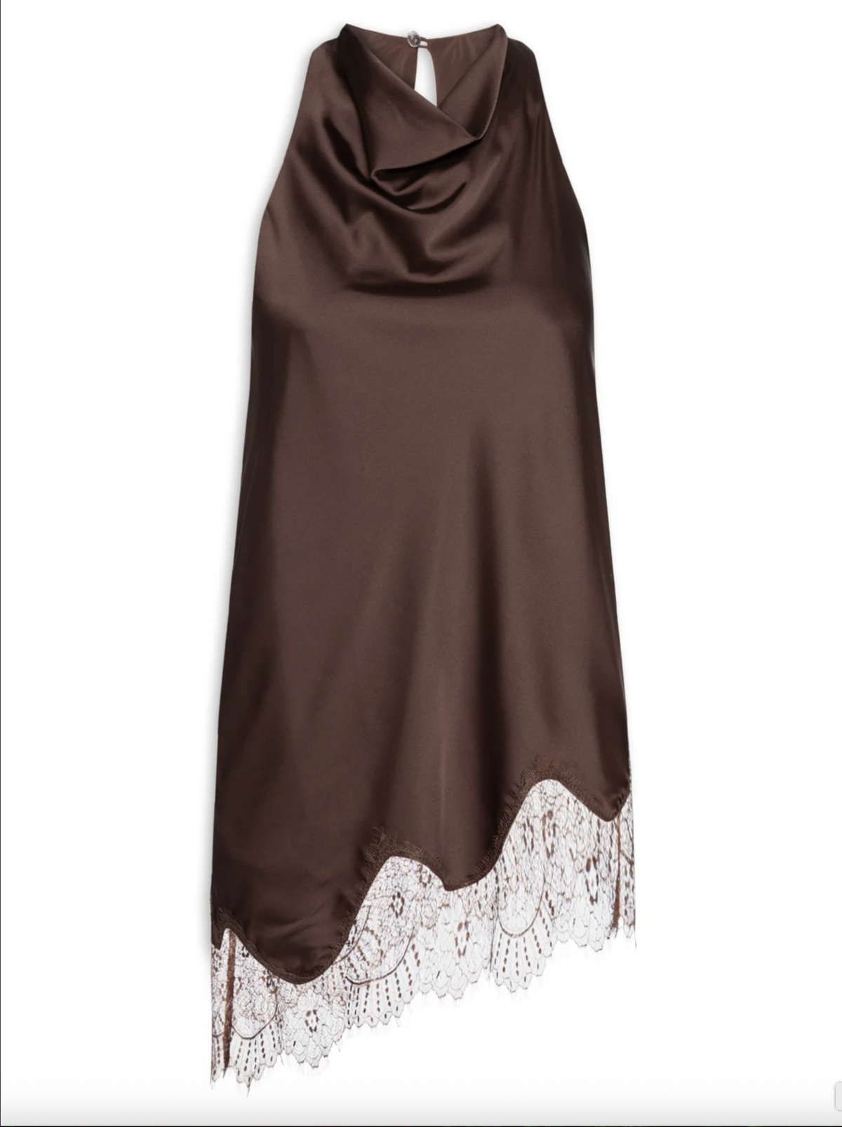 Brown asymmetrical satin blouse