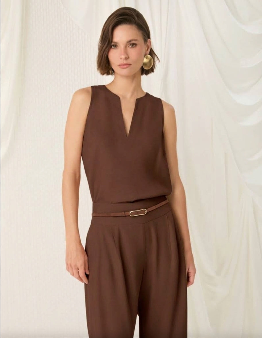 Brown crepe tank top